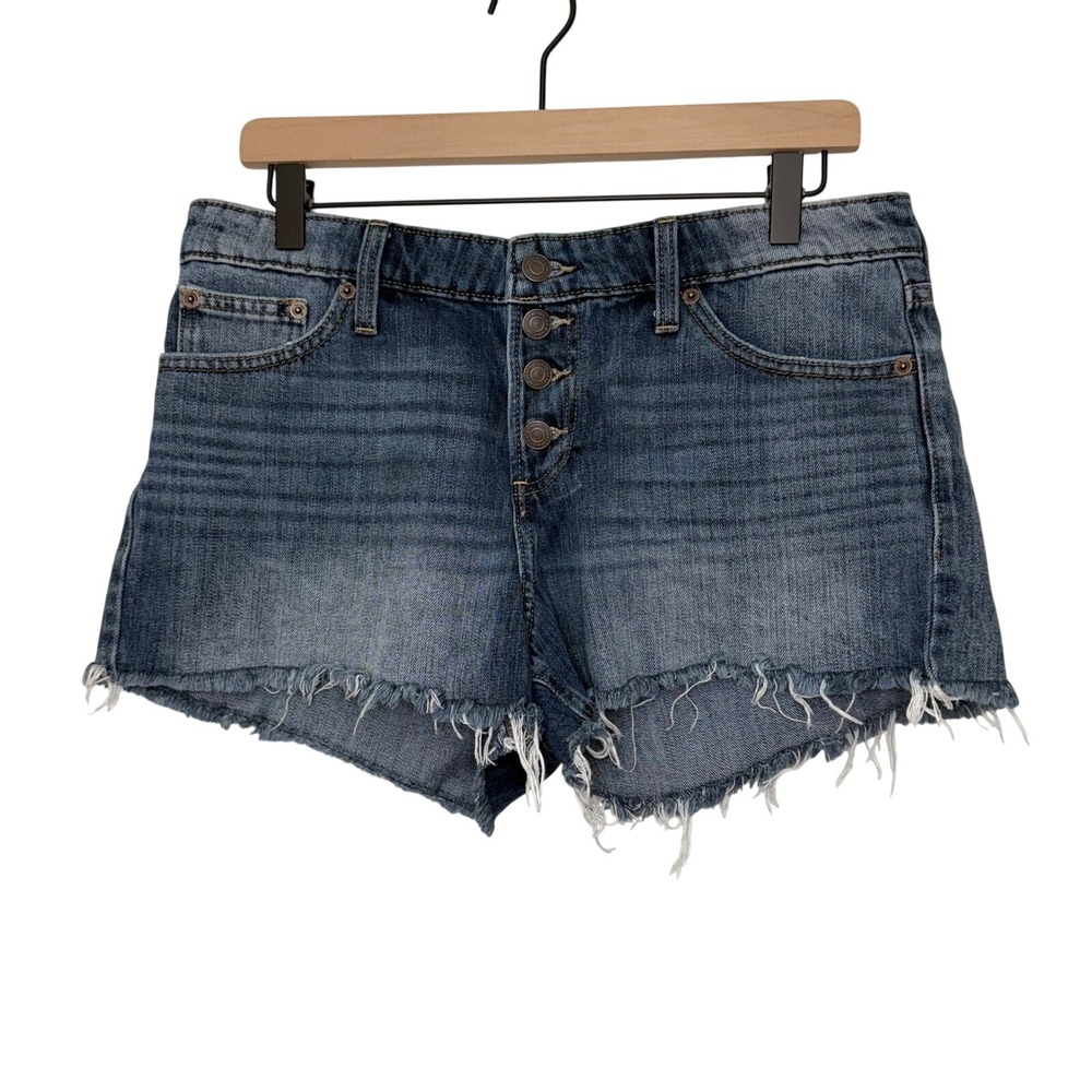 Lucky Brand Women's Denim Shorts Frayed Hem Button Fly Dark Wash The Cut Off 8‎